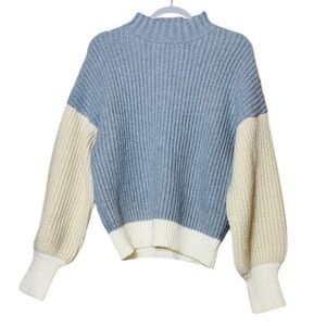 Oat New York Color block Knit Ribbed Sweater Gray & Cream Style 3122-LA